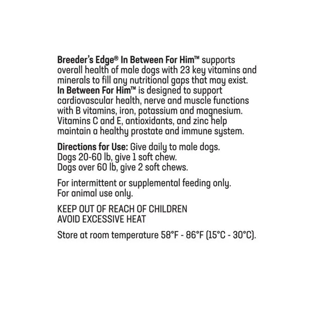 Breeder's Edge In Between For Him- Male Multivitamin For Medium & Large Dogs