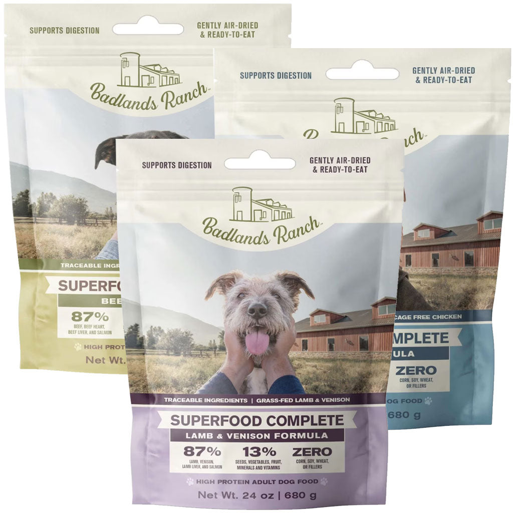 Badlands Ranch Superfood Complete Premium Air Dried Dog Food, Variety Flavor (Beef, Chicken & Lamb & Venison)