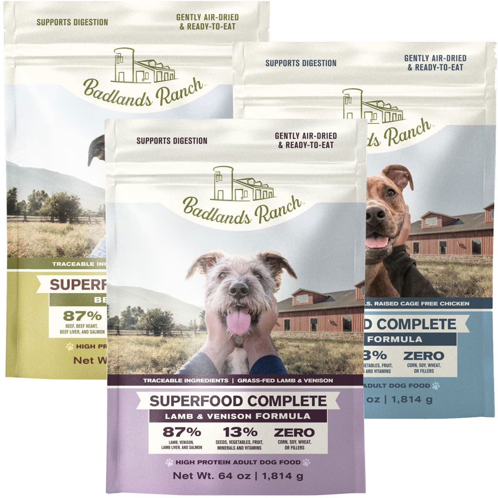 Badlands Ranch Superfood Complete Premium Air Dried Dog Food, Variety Flavor (Beef, Chicken & Lamb & Venison)